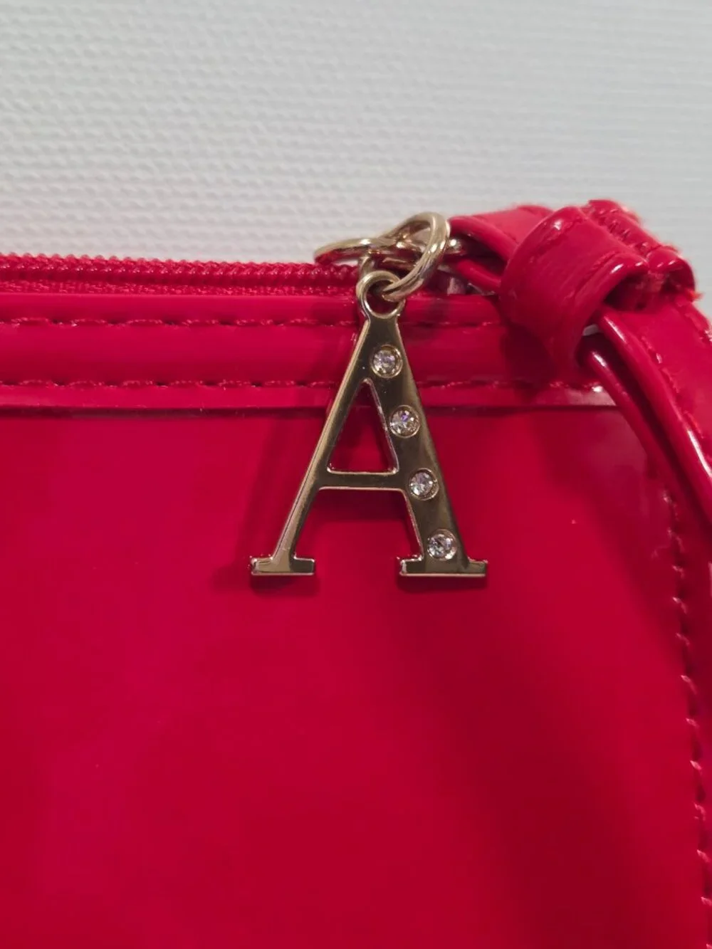 Giorgio Armani Parfums Red Patent Cosmetic Pouch Wristlet Rhinestone A Charm